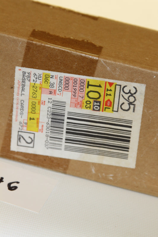 Close-up of retail label and barcode on 1981 Topps box