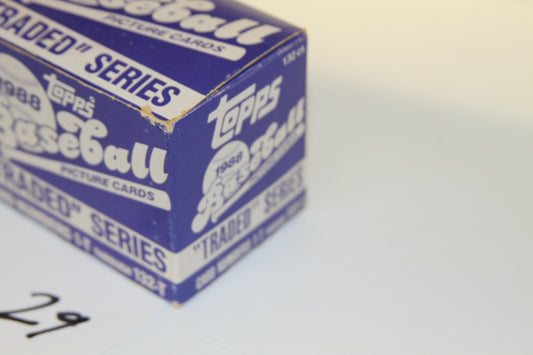 Angled view of sealed 1988 Topps Baseball Traded box