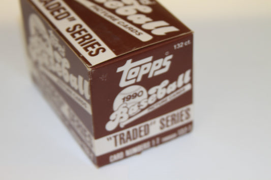 Angled view of 1990 Topps Baseball Traded Series box showing 132 count