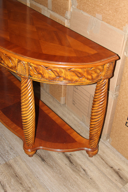 Vintage Carved Demilune Console Table with Barley Twist Legs