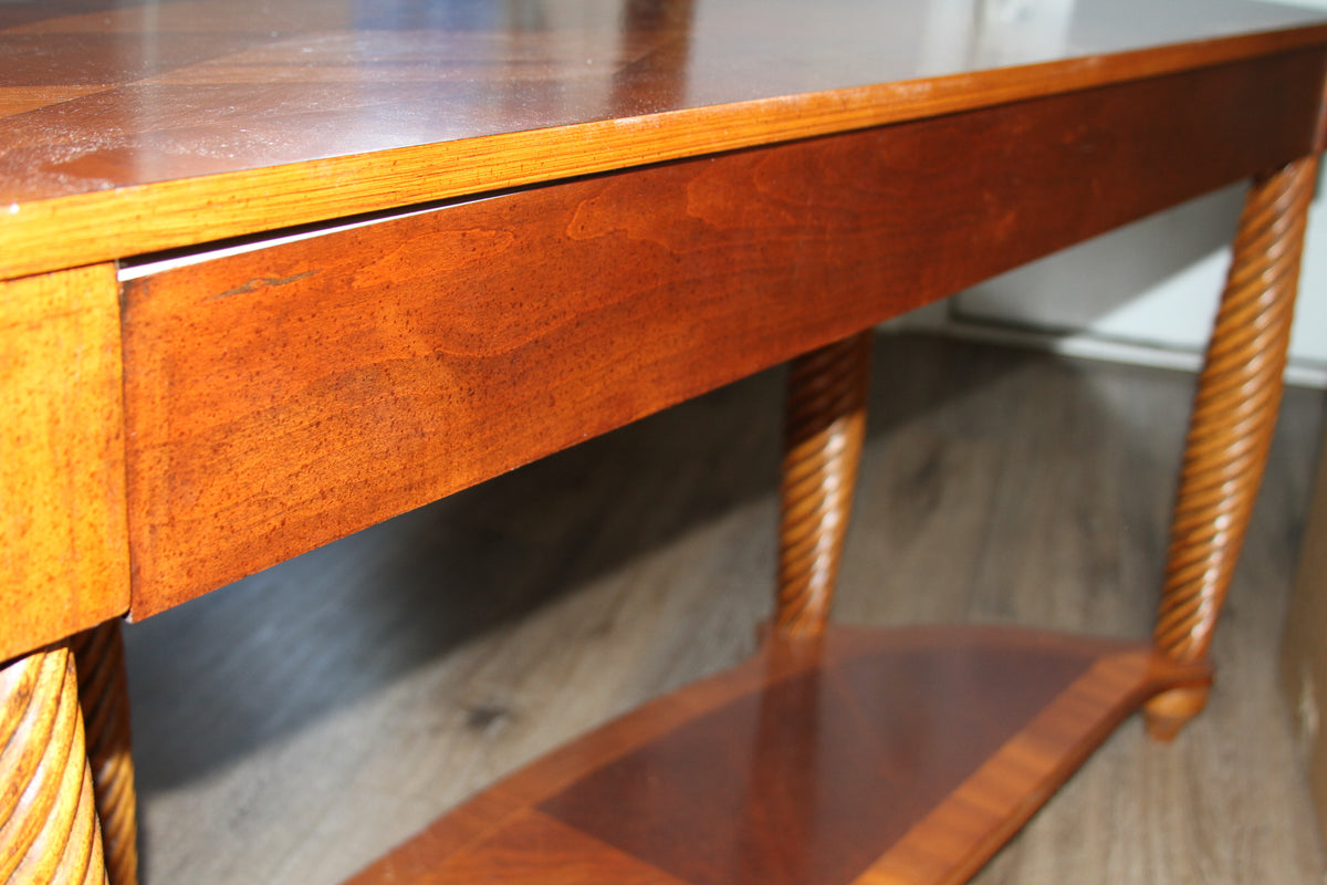 Vintage Carved Demilune Console Table with Barley Twist Legs