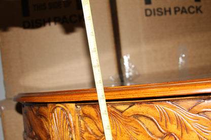 Vintage Carved Demilune Console Table with Barley Twist Legs