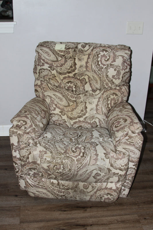 Front view of La-Z-Boy paisley fabric recliner chair