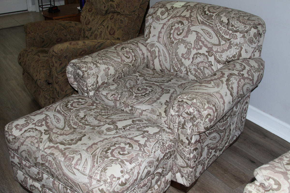 La-Z-Boy chair and ottoman set in paisley fabric