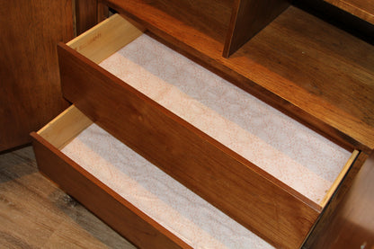 Open drawer with Bernhardt branding and patterned lining