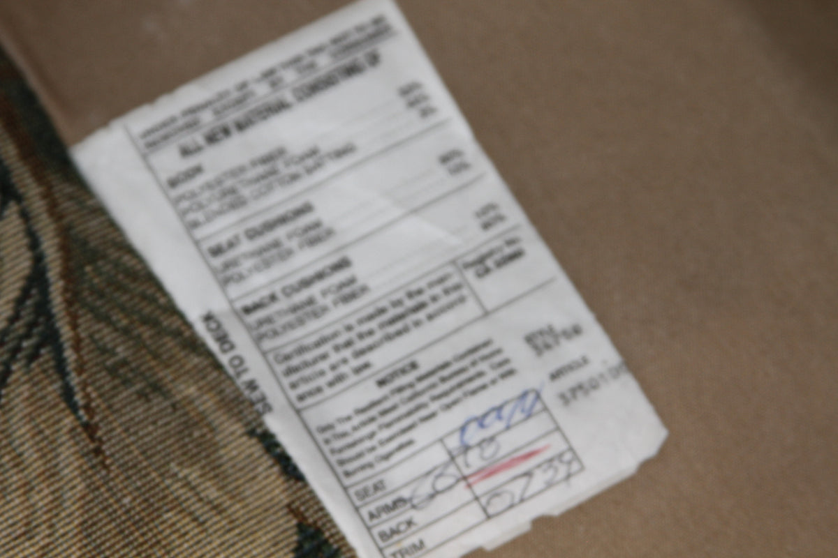 Label with composition and care details inside chair