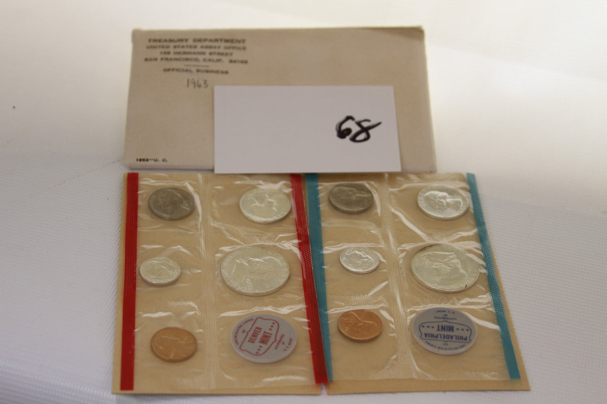 1963 US Mint coin set in original Treasury envelope