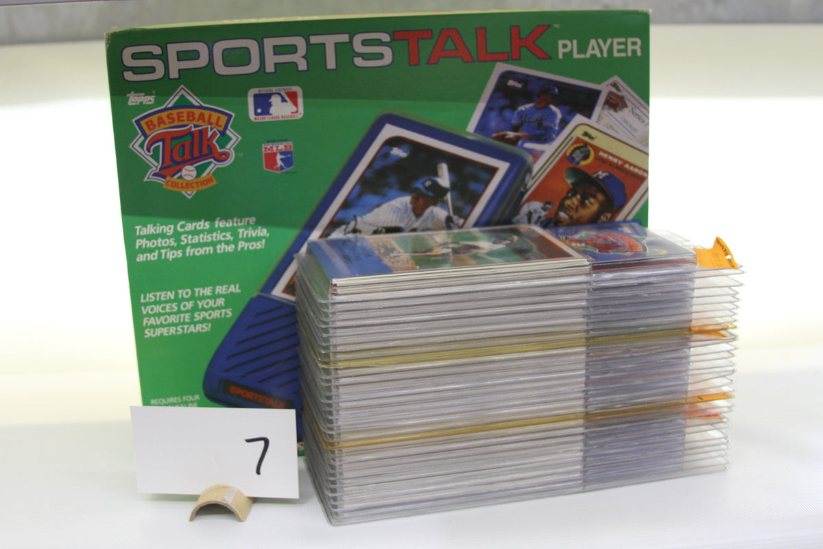 LJN Topps Sports Talk Baseball Card Collection box and stacked plastic card cases