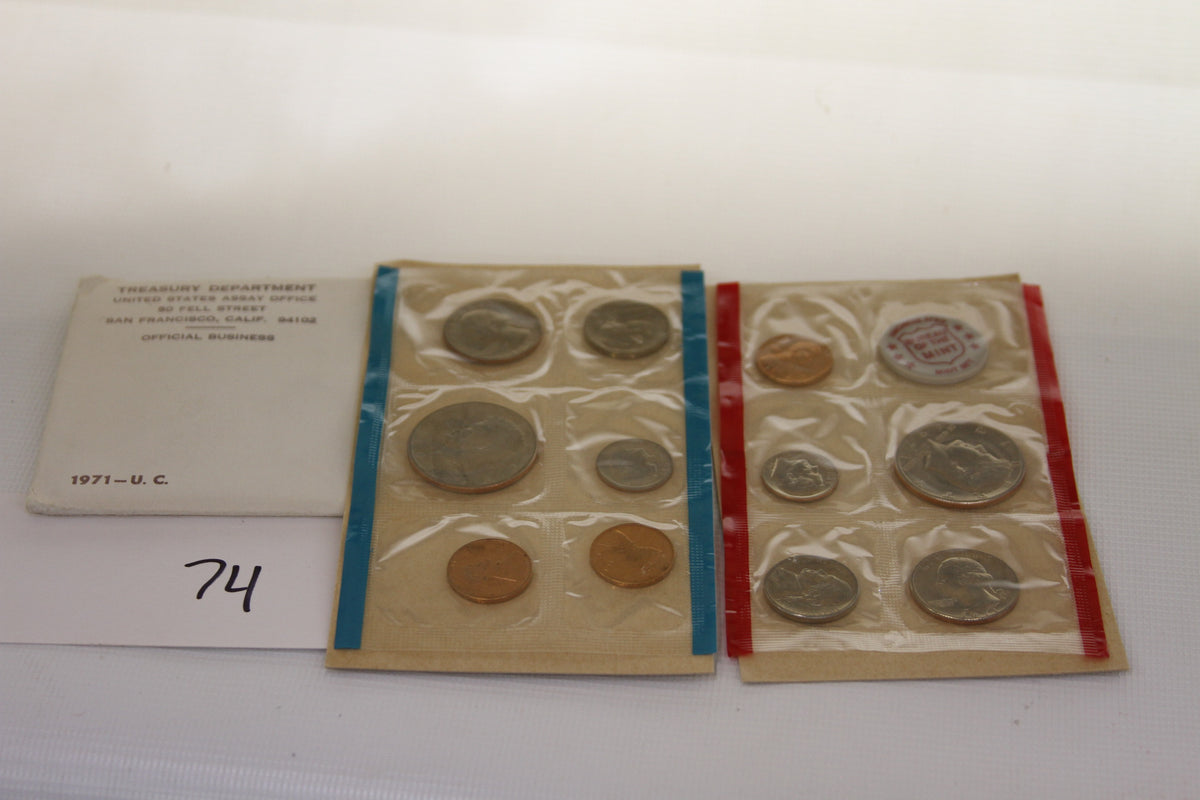 1971 U.S. Mint Uncirculated Coin Set with official envelope and sealed coin packs