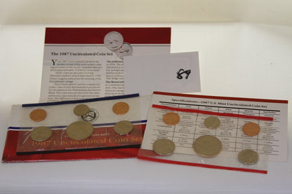 1987 US Mint Uncirculated Coin Set with coins and informational inserts