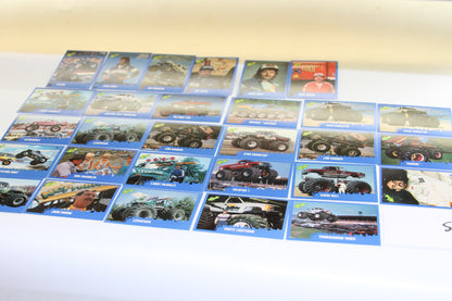 Full set of 1990 Classic Monster Truck trading cards displayed in rows