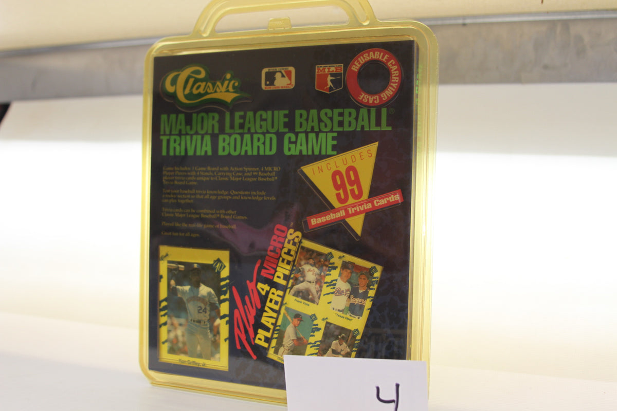 Front of Classic Major League Baseball Trivia Board Game in yellow carrying case