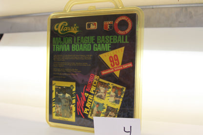 Front of Classic Major League Baseball Trivia Board Game in yellow carrying case