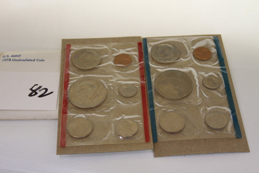 1978 U.S. Mint uncirculated coin set with original envelope and two packs of coins