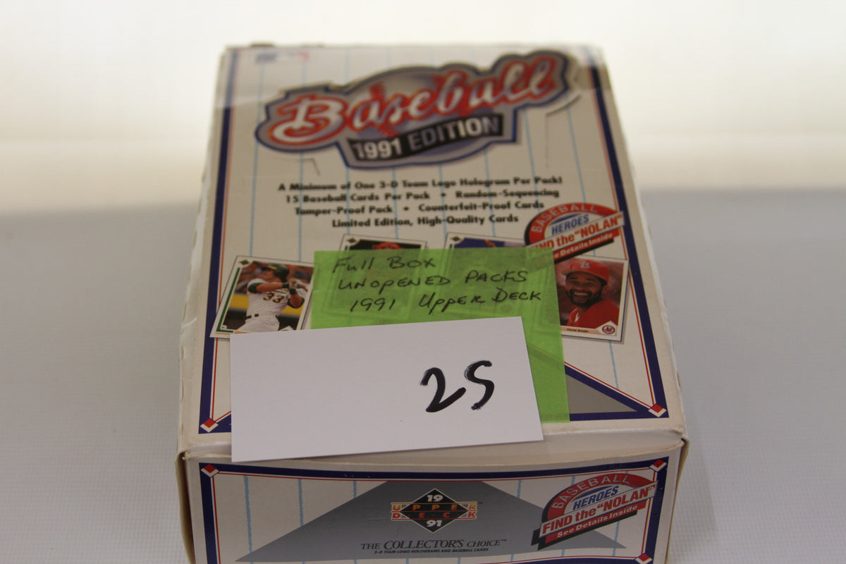 Front of 1991 Upper Deck Baseball Cards sealed box with handwritten note