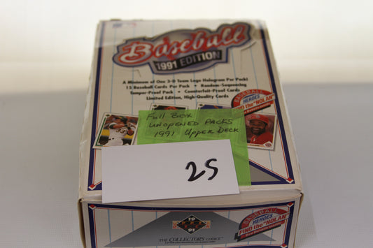 Front of 1991 Upper Deck Baseball Cards sealed box with handwritten note