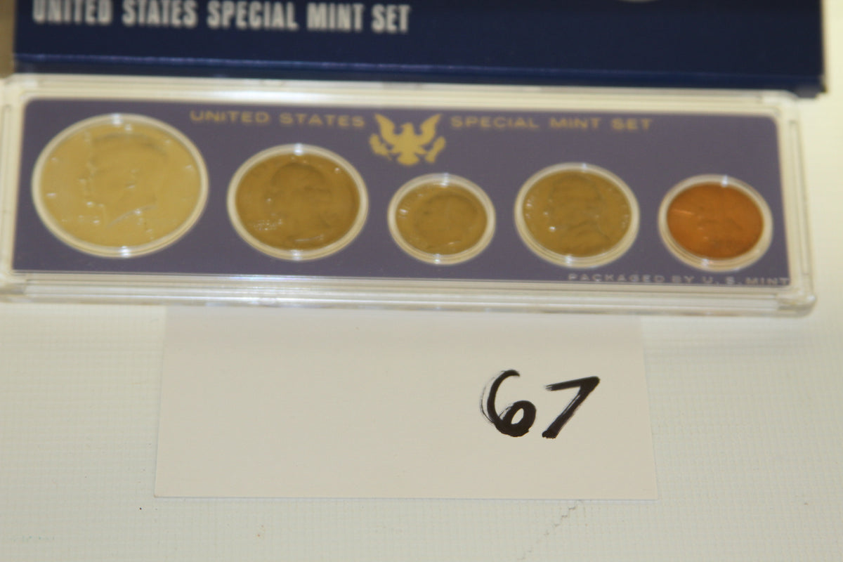 Complete 1967 United States Special Mint Set in original packaging displaying all five coins