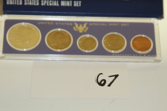 Complete 1967 United States Special Mint Set in original packaging displaying all five coins
