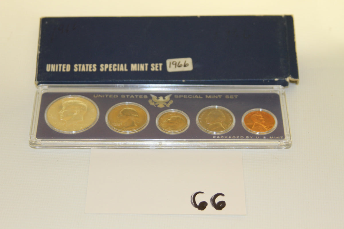 1966 United States Special Mint Set in original blue case with five coins displayed