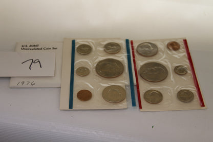 1976 U.S. Mint Uncirculated Coin Set in sealed packaging with envelope
