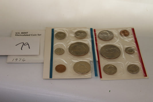 1976 U.S. Mint Uncirculated Coin Set in sealed packaging with envelope