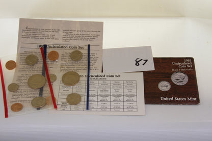 1985 Uncirculated Coin Set from the United States Mint with coins and specifications