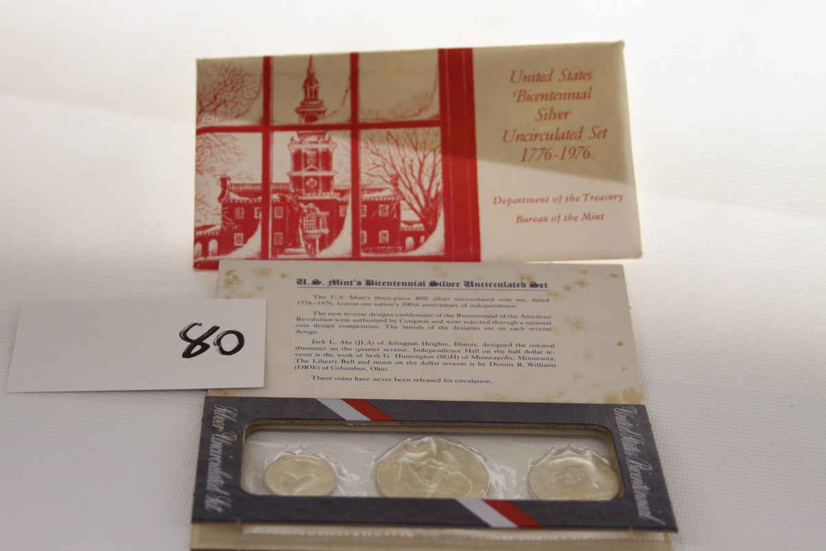 1976 US Bicentennial Silver Uncirculated Coin Set with certificate and packaging