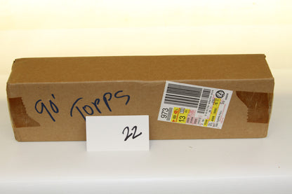 Sealed 1990 Topps brown shipping box labeled 90' Topps and number 22 card