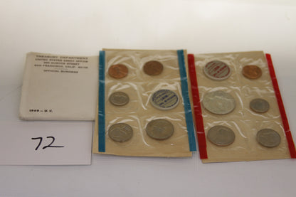 1969 U.S. Mint uncirculated coin set in original packaging with envelope and two cellophane sleeves