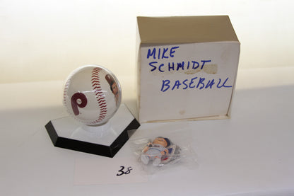 Mike Schmidt collectible baseball set with box and keychain