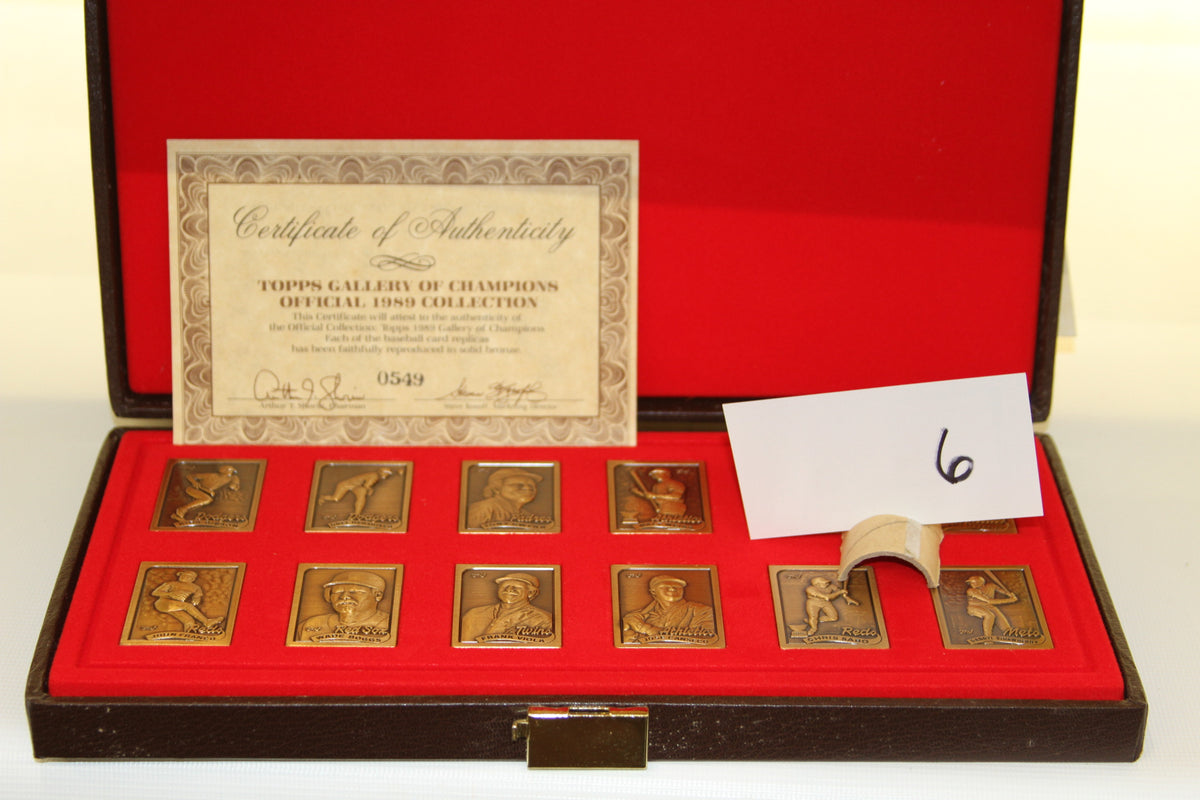 Topps 1989 Gallery of Champions bronze card set with certificate in display case