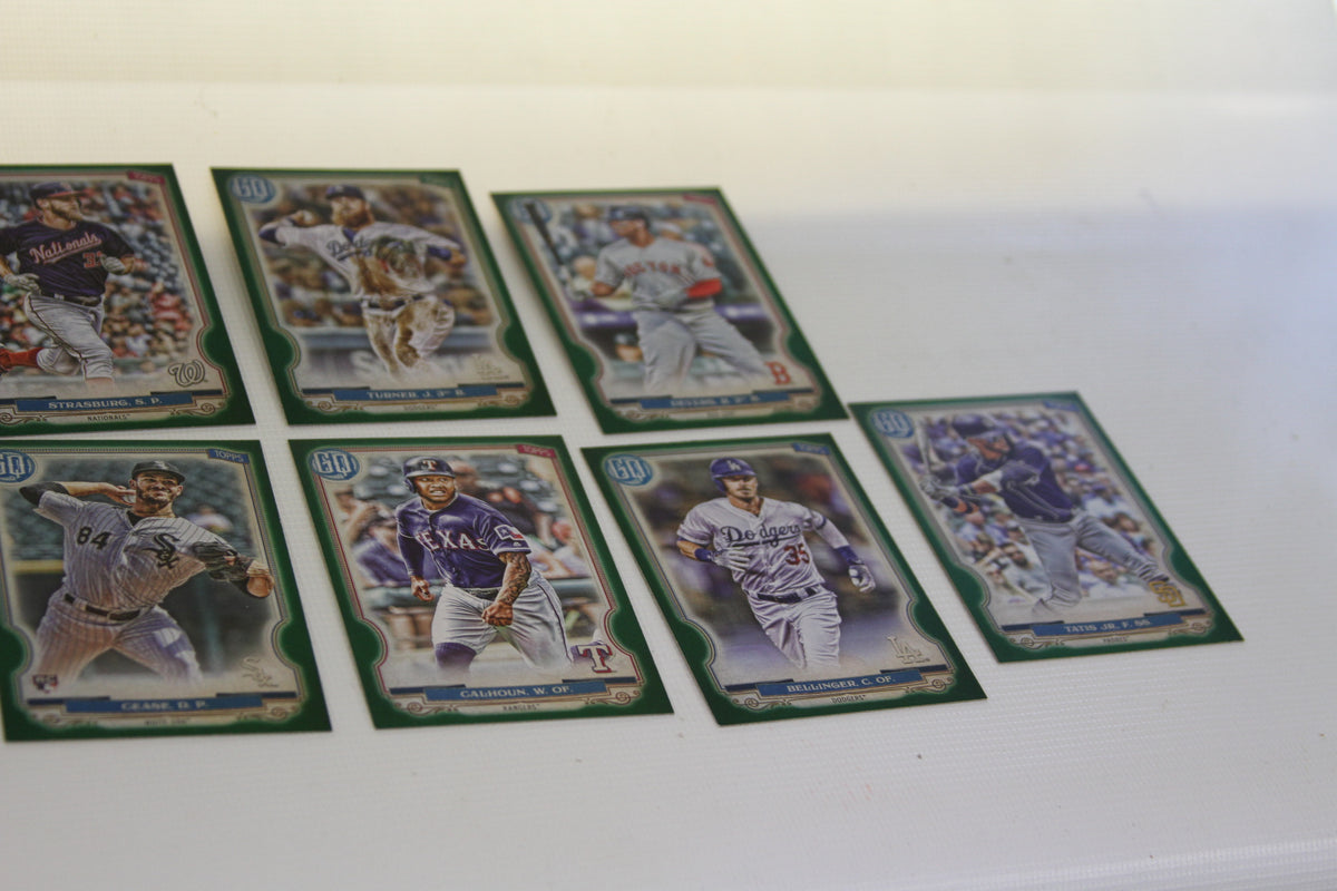 Green-bordered Gypsy Queen style baseball cards featuring MLB stars