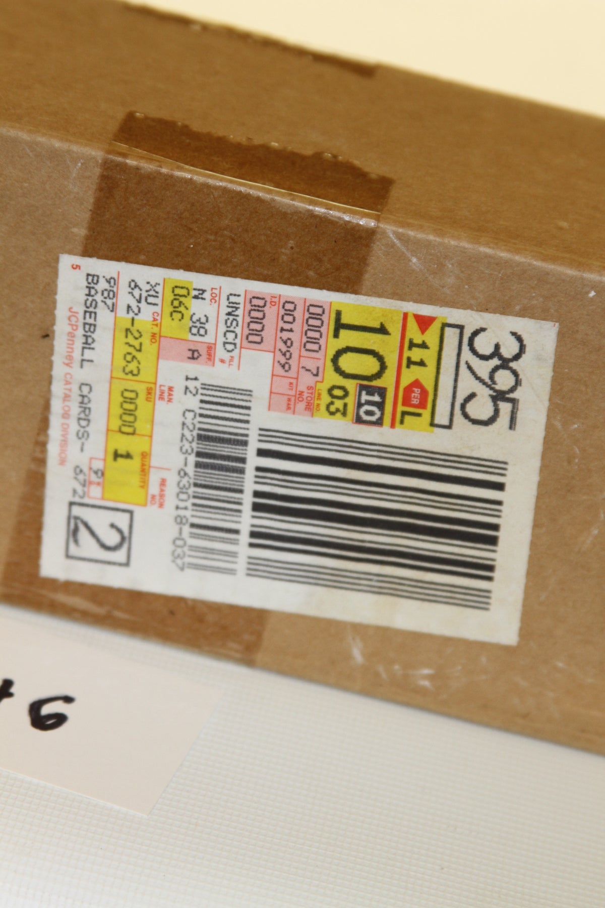 Close-up of retail label and barcode on 1981 Topps box