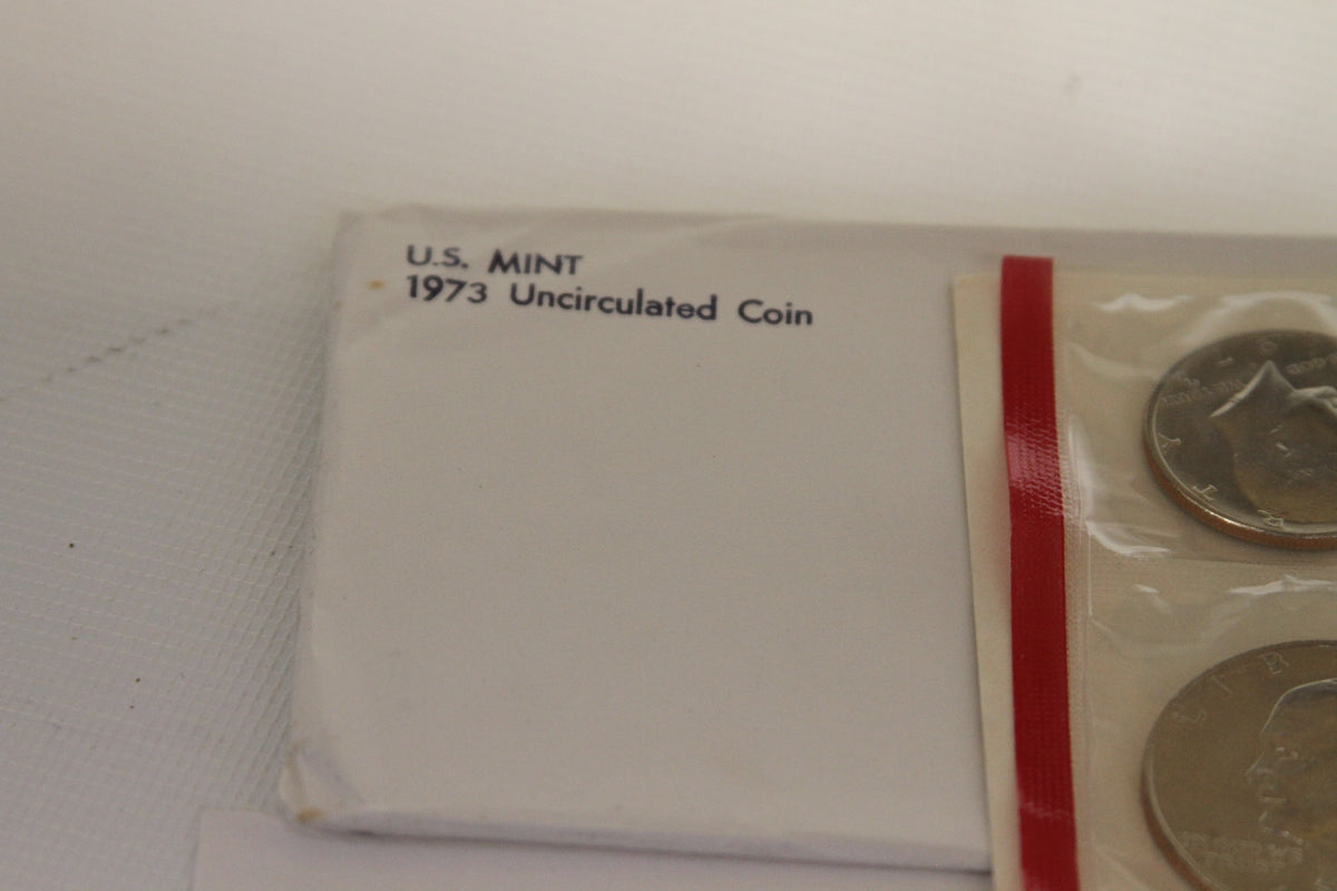 Close-up of U.S. Mint 1973 Uncirculated Coin envelope