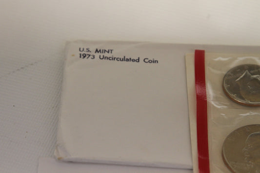 Close-up of U.S. Mint 1973 Uncirculated Coin envelope