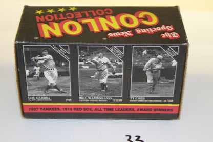 Top of box featuring iconic baseball player cards Lou Gehrig, Bill Wambsganss, Ty Cobb