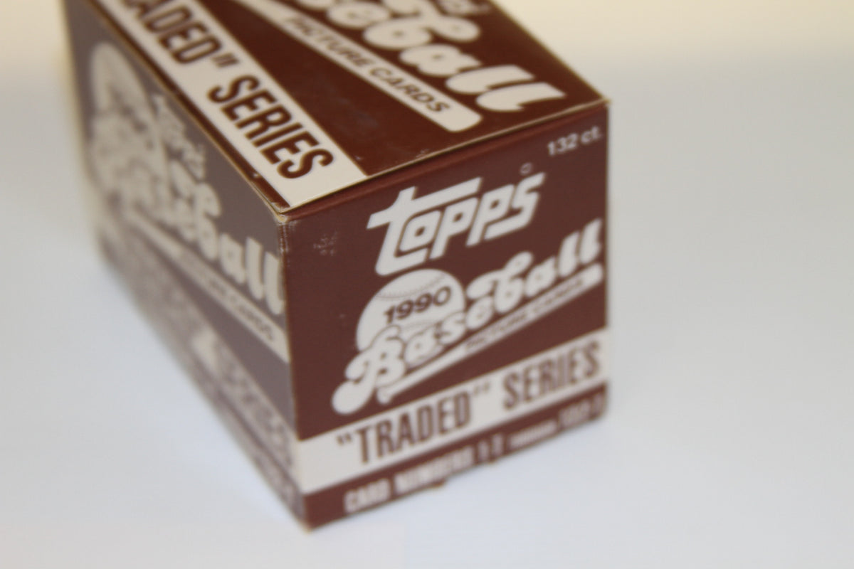 Angled view of 1990 Topps Baseball Traded Series box showing 132 count
