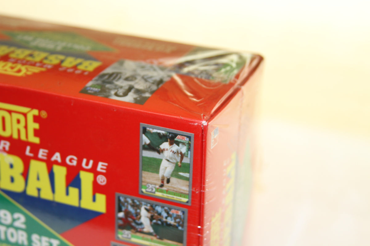 Close-up of sealed corner with Carl Yastrzemski card detail on Score 1992 box