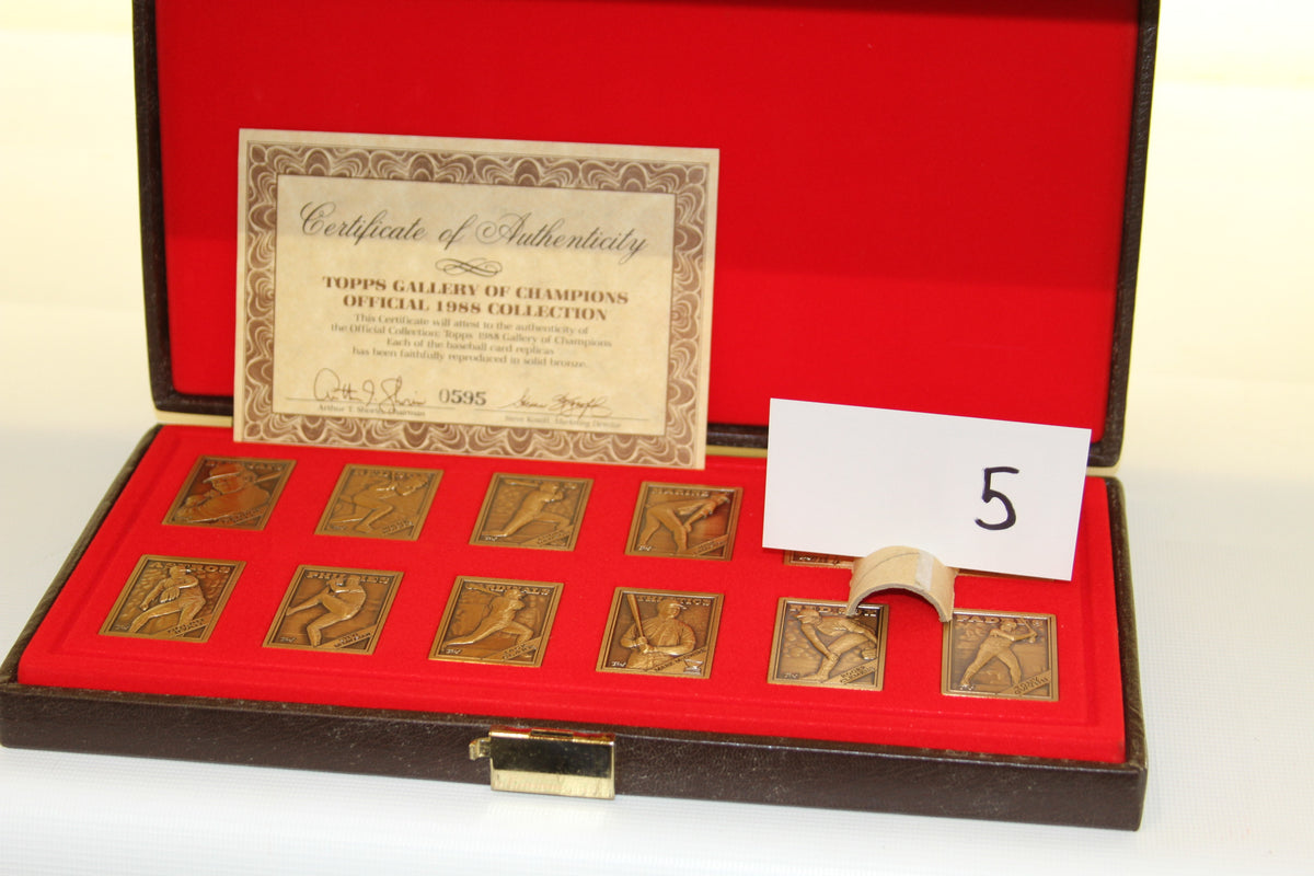Topps 1988 Gallery of Champions bronze card set with certificate of authenticity displayed in red velvet case