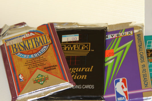 Close-up of Upper Deck and SkyBox 1991-92 NBA trading card packs