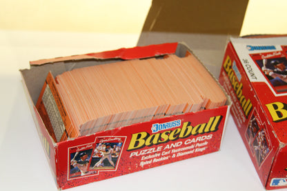 Open Donruss Baseball card box showing stacked cards