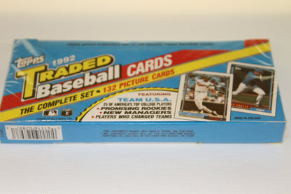 Back of 1992 Topps Traded Baseball Cards sealed box with sample card images
