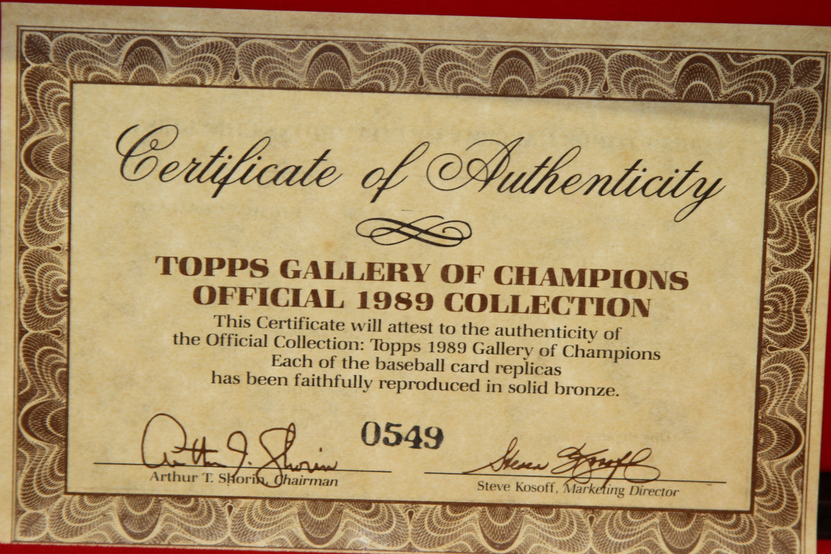 Certificate of Authenticity for Topps 1989 Gallery of Champions official collection