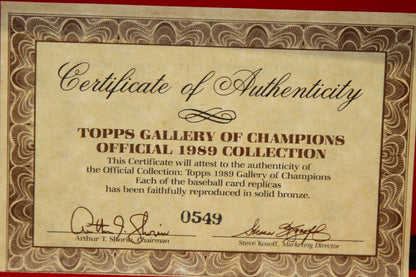 Certificate of Authenticity for Topps 1989 Gallery of Champions official collection