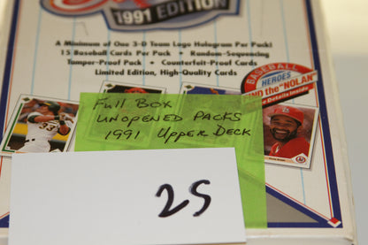 Top view showing full box unopened 1991 Upper Deck packs note
