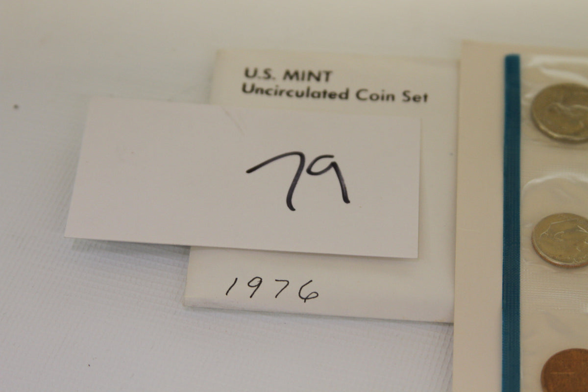 1976 U.S. Mint Uncirculated Coin Set label and handwritten note