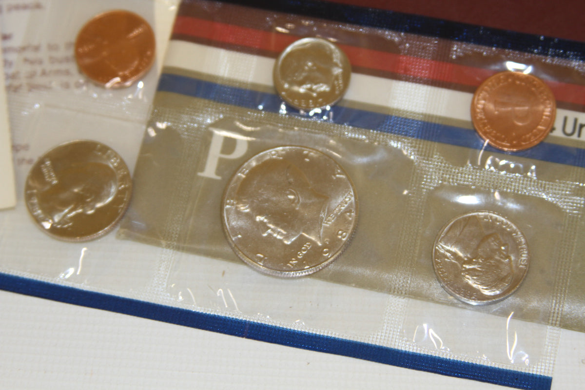 Detail of uncirculated coins from Philadelphia mint in sealed packaging