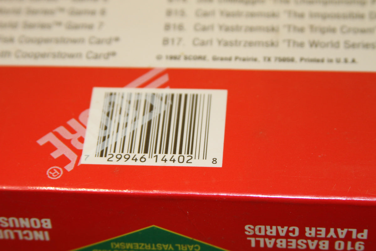 Barcode on back of 1992 Score baseball card set box