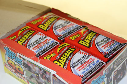 Opened 1991 Topps Baseball box revealing sealed packs inside