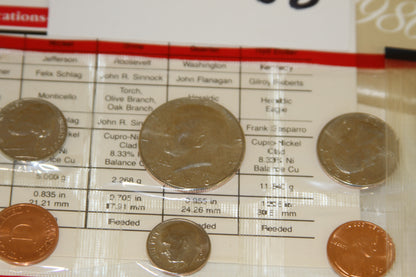 Detailed view of Kennedy half dollar and other coins from 1986 uncirculated set